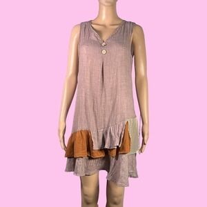 MissLook Boho, Peasant Ruffle Detail Earthy Drop Waist Dress Size Med - "Poppy"